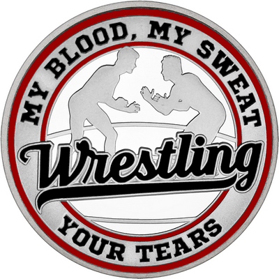Black "Wrestling" with Maroon Outer Circular Borders
